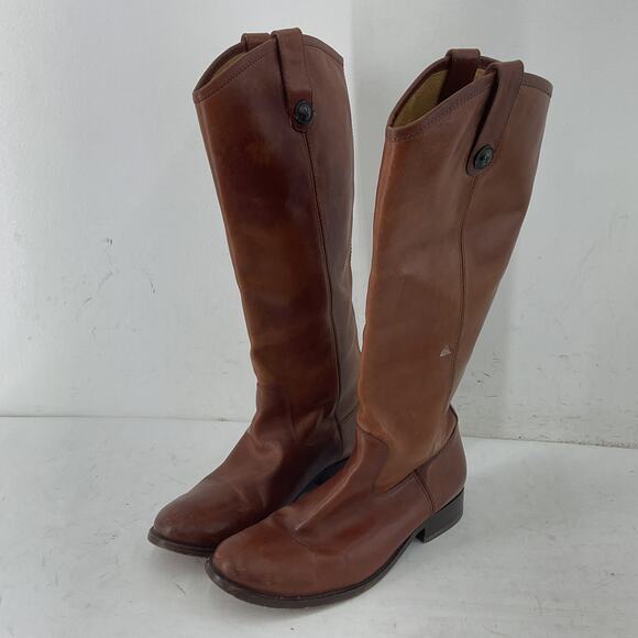 Frye Melissa Button Brown Leather Tall Riding Boots Women's Size 8 Preowned - Picture 2 of 6